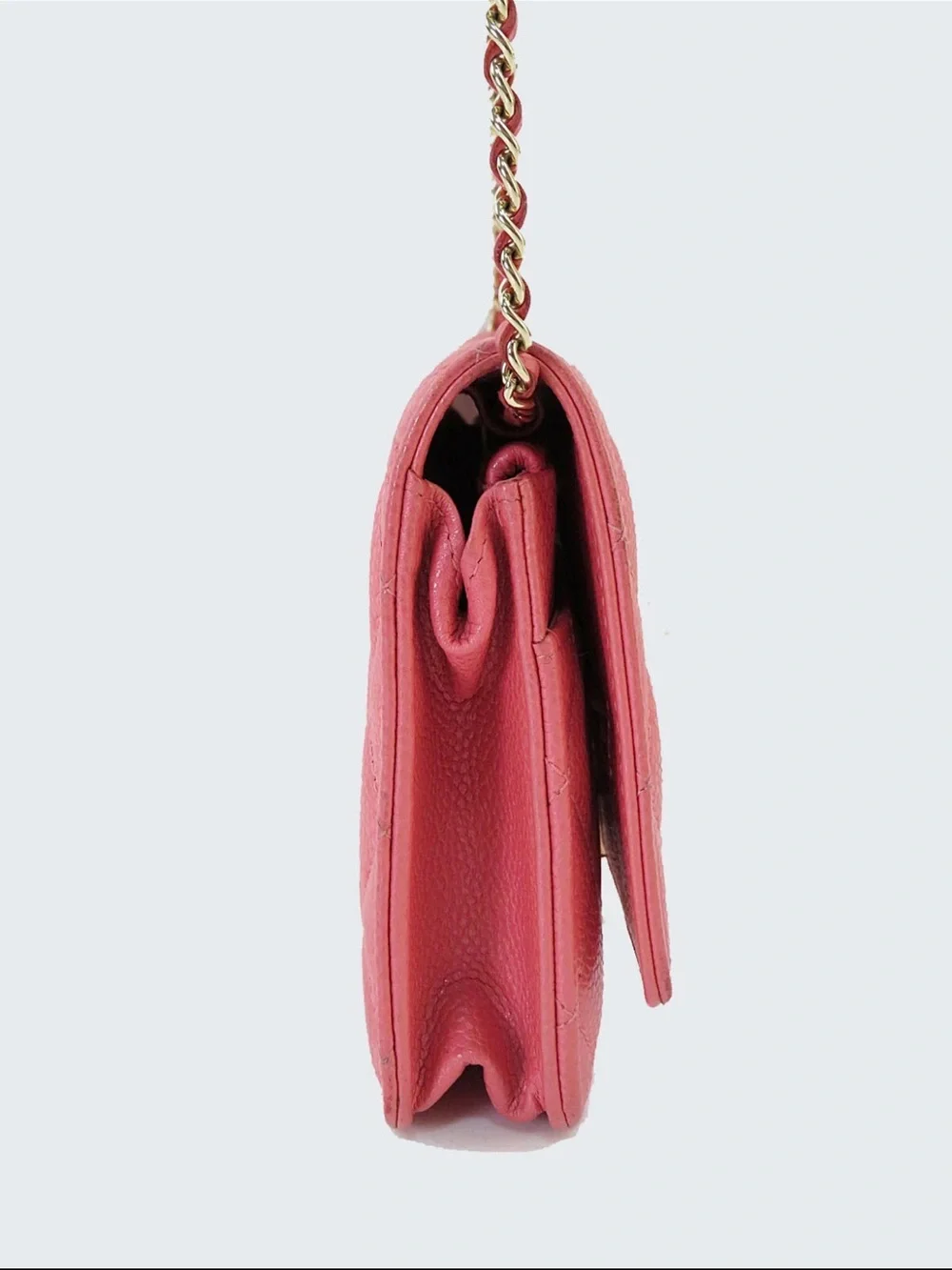 CHANEL Quilted Chain Wallet-On-Chain in Coral Pink with Gold Hardware